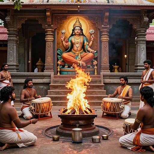 Murugan Kneeling by Flame Altar