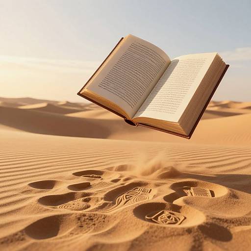 Surreal Floating Books in Desert