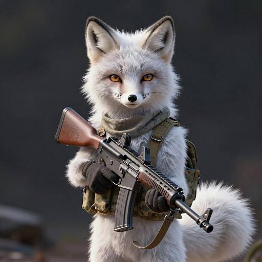 Snow-White Fox Soldier Holding Assault Rifle