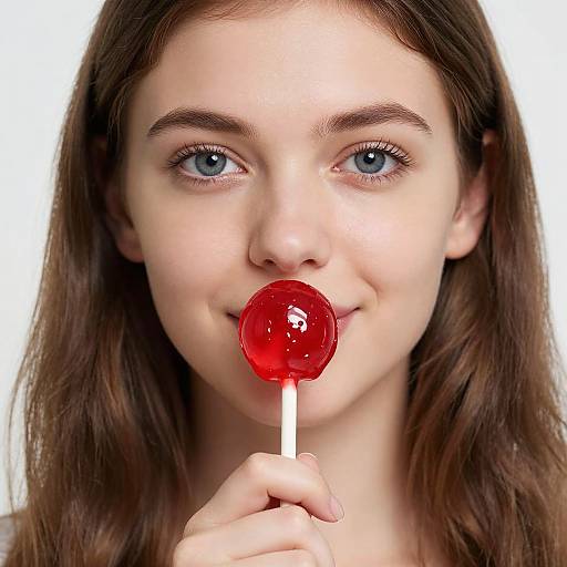 Woman with Red Lollipop Close-Up