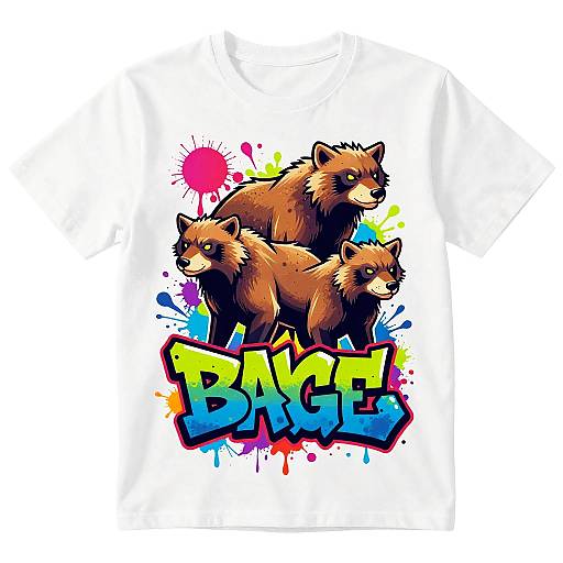 Colorful digital illustration of three fierce brown bears standing in a row, with 