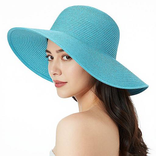 Woman in Aquamarine Wide-Brimmed Hat
