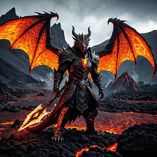Epic Dragonborn Sorcerer in Volcanic Landscape