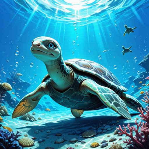 Underwater Scene with Sea Turtle Basking Underwater Scene with Sea Turtle Basking