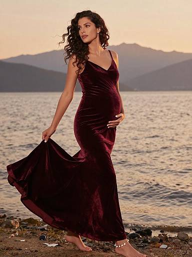 Golden Hour Burgundy Velvet Maternity