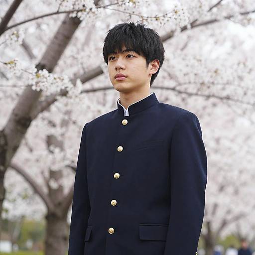 Japanese High School Uniform Under Cherry Blossoms