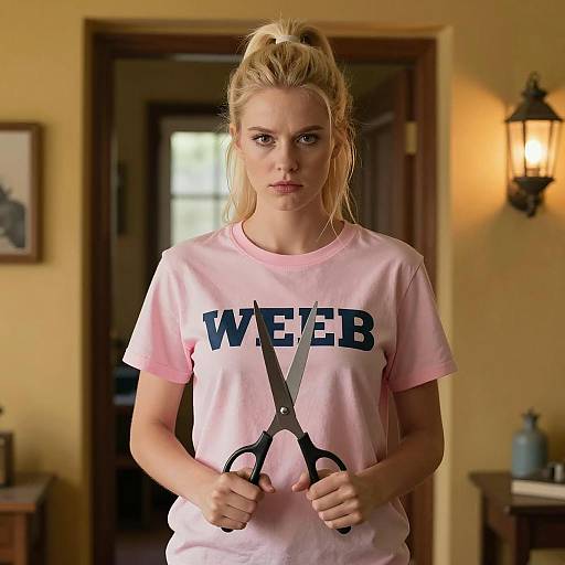 Blonde Woman in Dimly Lit Doorway