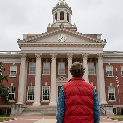 Man in Vest by Classical Building