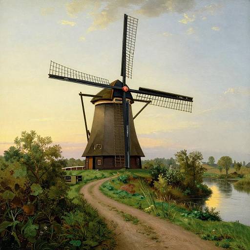 Serene Dutch Landscape with Windmill