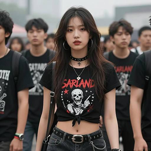 Sassy Woman in Rock Music Crowd