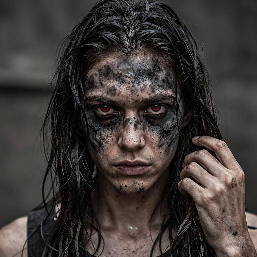 Intense Portrait with War Paint and Hair