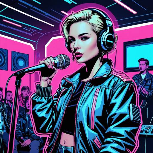 Comic Style Singer in Neon Studio