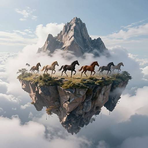 Ethereal Floating Island with Horses