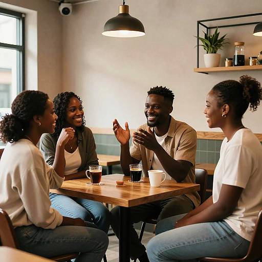 Lively Conversation in Cozy Coffee Shop