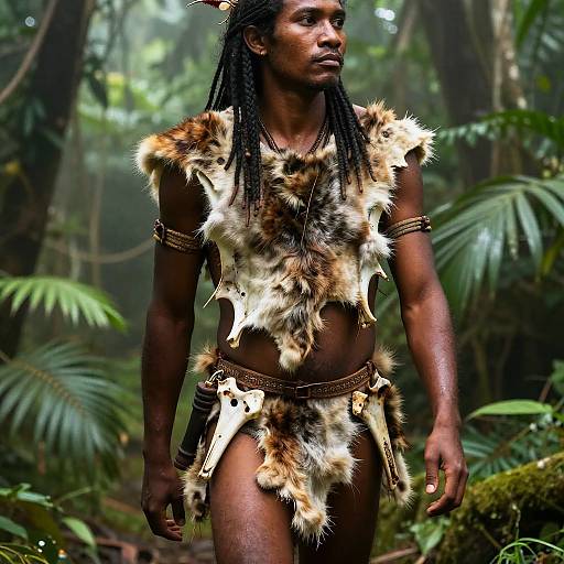 Primitive Tribal Hunter in Bone Armor