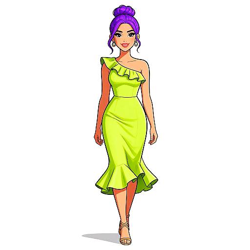 Woman in Lime Green One-Shoulder Dress
