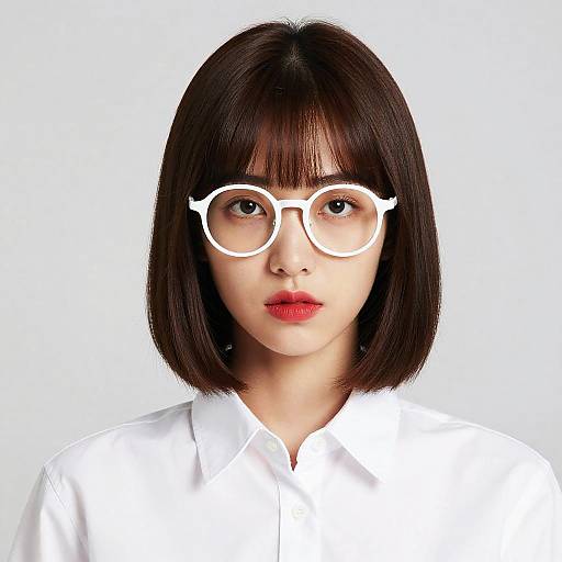 Young Woman with White Glasses and Red Lips