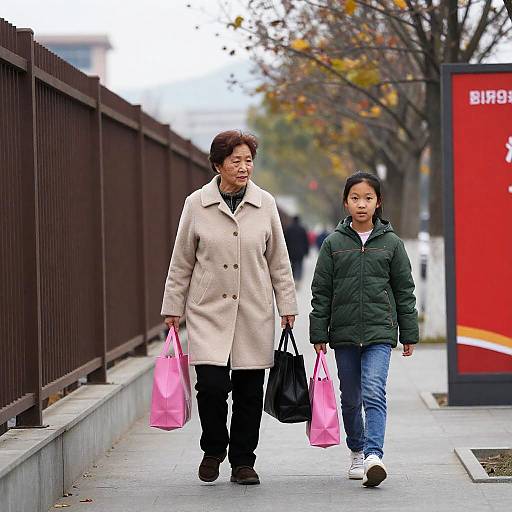 Generational Bond: Walking Together in Autumn