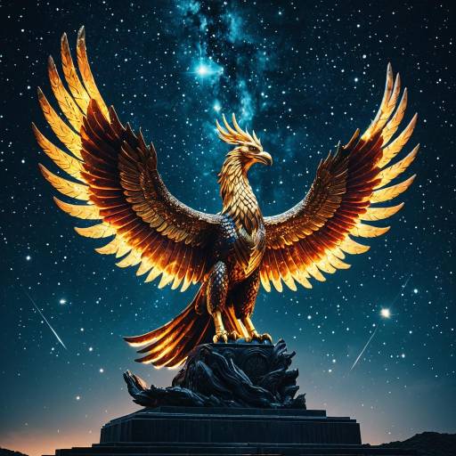 Epic Golden Phoenix Statue Under Starry Sky