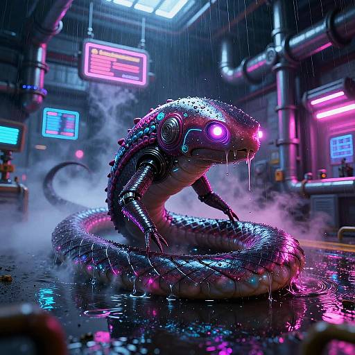 Cyberpunk Mech-Electric Eel in Neon Lab