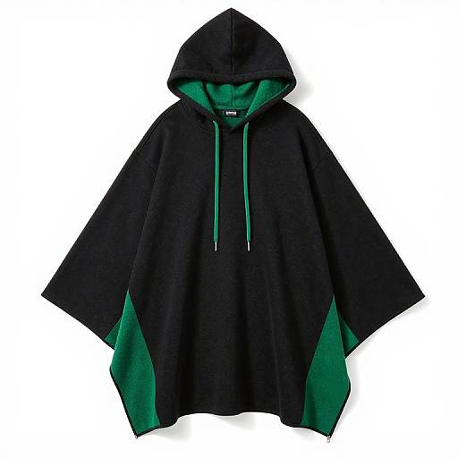 Unisex Black and Green Hooded Cape