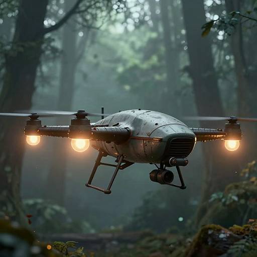 Cyberpunk Vintage Drone in Misty Forest