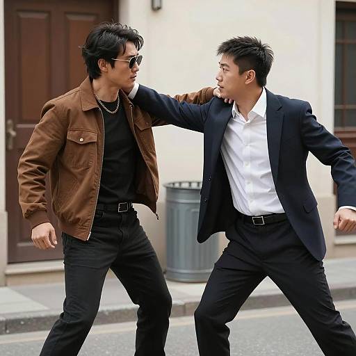 Dynamic Alley Fight Between Two Men