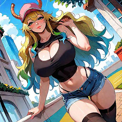 Dragon Girl Cityscape Dynamic Pose