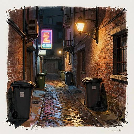 Moody Narrow Alleyway Night Sketch