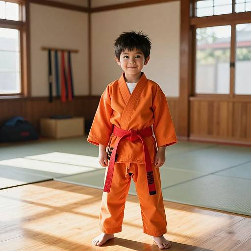 Confident Boy in Karate Dojo
