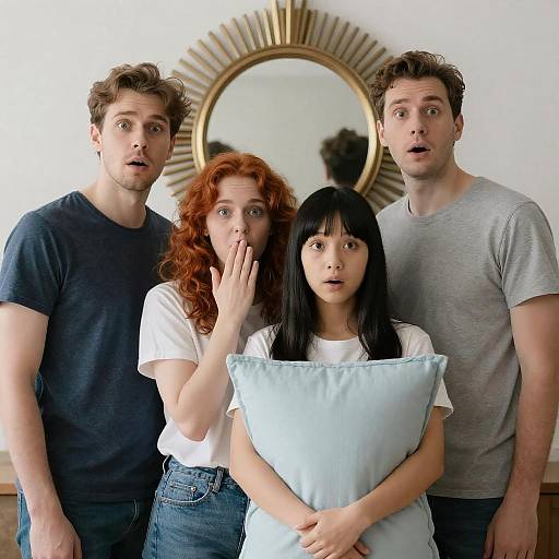 Surprised Group Portrait with Sunburst Mirror