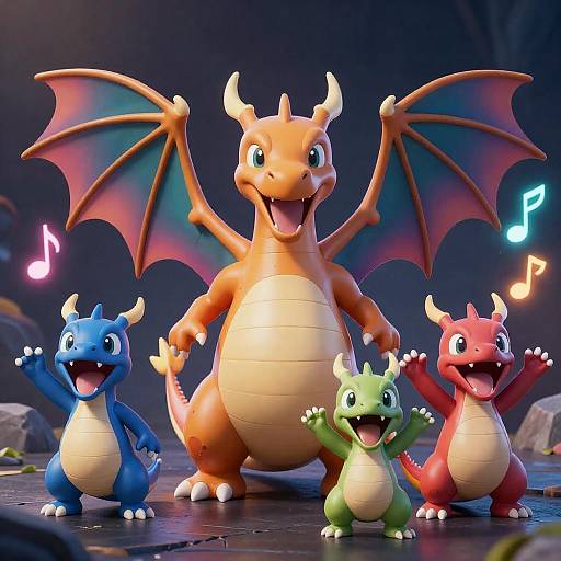 Vibrant Cartoon Dragons in Colorful Display