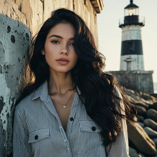 Woman Leaning Against Lighthouse Wall