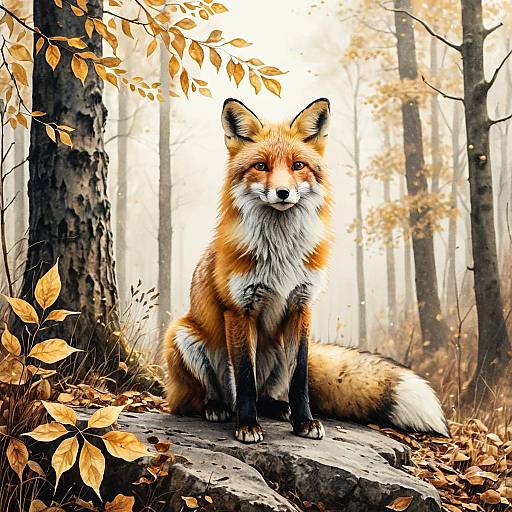 Majestic Fox in Autumn Woodland
