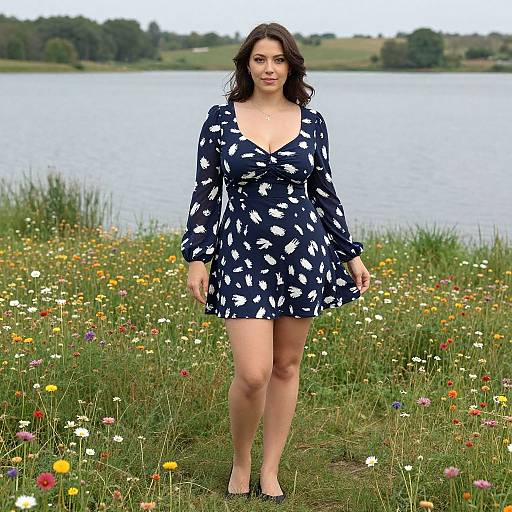 Curvy Woman in Chic Navy Dress