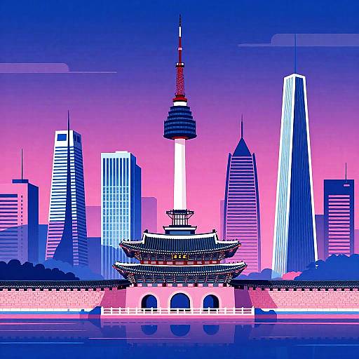 Neon Vector Seoul Skyline Illustration