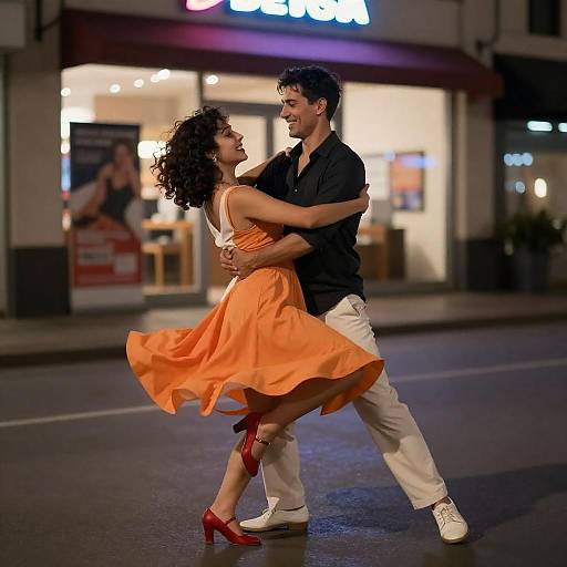 Joyful Dance in Urban Nightscape