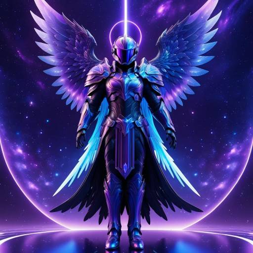 Futuristic Winged Knight in Cosmic Armor
