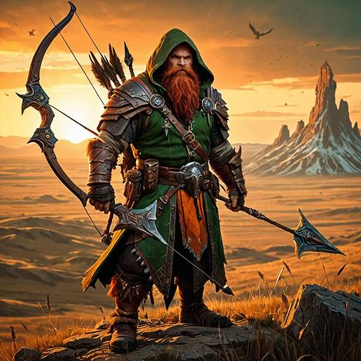 Dwarf Beast Master with Orange Falcon at Sunset