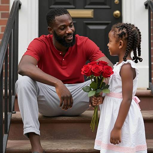 Heartwarming Conversation on Wooden Stairs