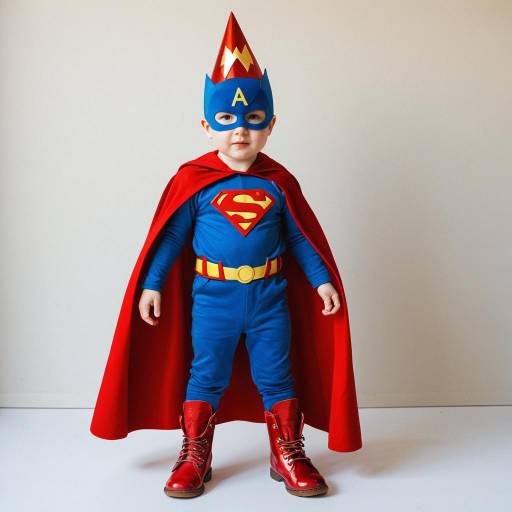 Toddler in Superhero Costume with Party Hat
