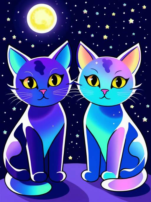 Whimsical Starlight Cats in MS Paint