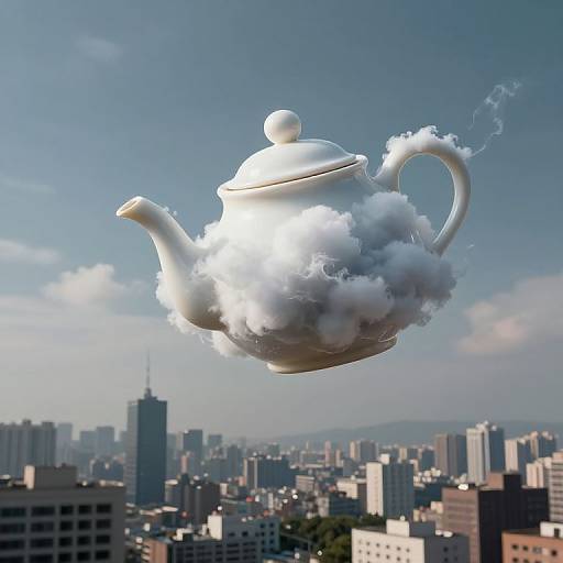Ethereal Teapot Over Dream Cityscape