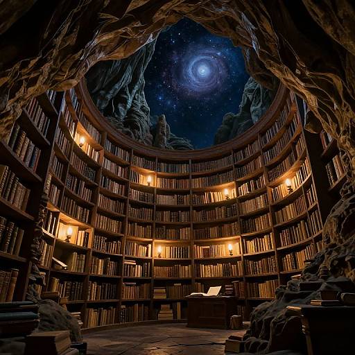 Ancient Library in Otherworldly Cavern