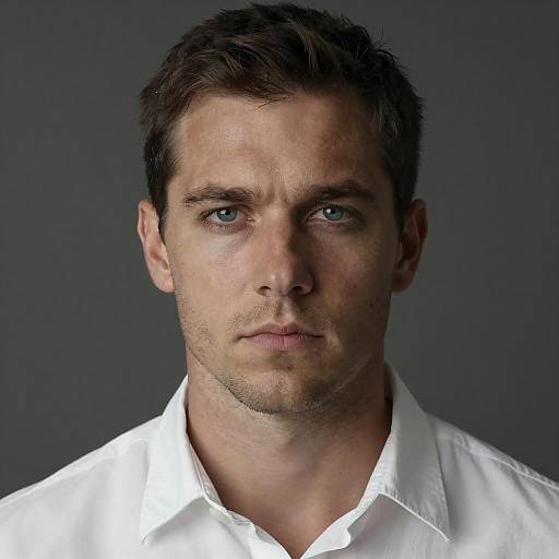 Serious Man with Blue Eyes and Shadow