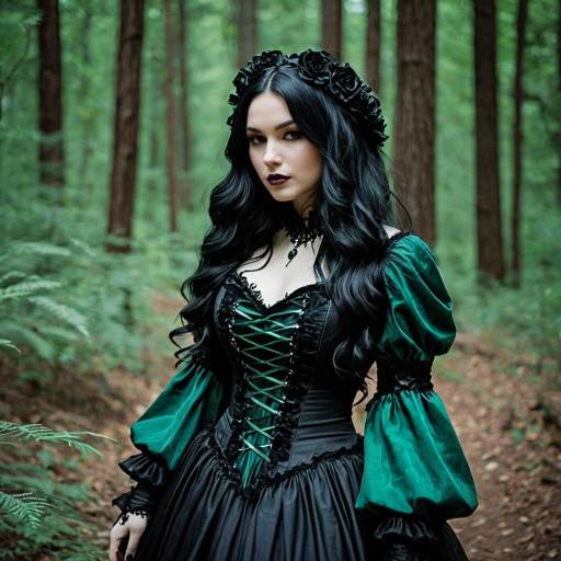 Sultry Gothic Cosplay with Green Sleeves