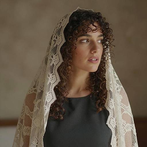 Curly Haired Woman in Lace Veil