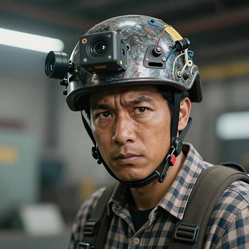 Intense Man in Industrial Setting