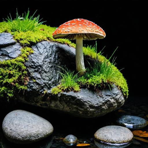 Realistic Nature Scene with Mushrooms and Trees