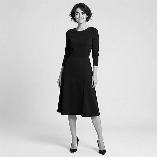 Smiling Woman in Vintage Black Dress